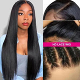 Amella Hair 360 HD Lace Frontal Wig Straight Transparent Wig Pre Plucked Natural Black Human Hair Wigs