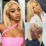 Amella Human Hair Wigs Short Straight Blonde 613 Bob Wig 4x4 Lace Closure Wig