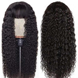 Amella Glue Free Human Hair Wigs Non-Lace Curly Wig With Free Part Curly/Straight Bangs Breathable Wig Super Affordable - amellahair