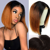 Amella Human Hair Wigs Short Straight Ombre Color 4x4 Lace Closure Bob Wig - amellahair