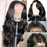 Amella Human Hair Wigs Body Wave 4x4 Lace Closure Natural Color Wig - amellahair