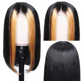Amella Human Hair Wigs Straight Highlight Brown Color 4x4 Lace Closure Bob Wig - amellahair
