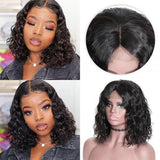 Amella Water Wave Bob Wig Lace Frontal Human Hair Natural Black Color With Hand-tied Lace