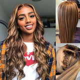 Amella Straight/Body Wave Honey Blond Highlight Lace Front Wig 13x4 Lace Frontal Wig with Baby Hair