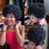 Amella Bouncy Curl Short Curly Pixie Cut with Bangs Glueless Wig For Black Women