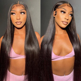 Amella 13×4 Wear and Go Glueless Wig Human Hair Pre Plucked Pre Cut Pre Bleached Konts 180% Density 13×4 HD Straight Lace Front Wigs Human Hair for Women Closure Wigs Human Hair