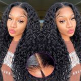 Amella 4×4 Water Wave Wear and Go Glueless Wigs Human Hair Pre-Plucked Pre-Cut Pre-Bleached Lace Frontal Wigs 180% Density 100% Human Hair for Women Closure Wigs Human Hair for Beginners Friendly