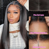 Amella 4×4 Straight Wear and Go Glueless Wigs Human Hair Pre-Plucked Pre-Cut Pre-Bleached Lace Frontal Wigs 180% Density 100% Human Hair for Women Closure Wigs Human Hair for Beginners Friendly