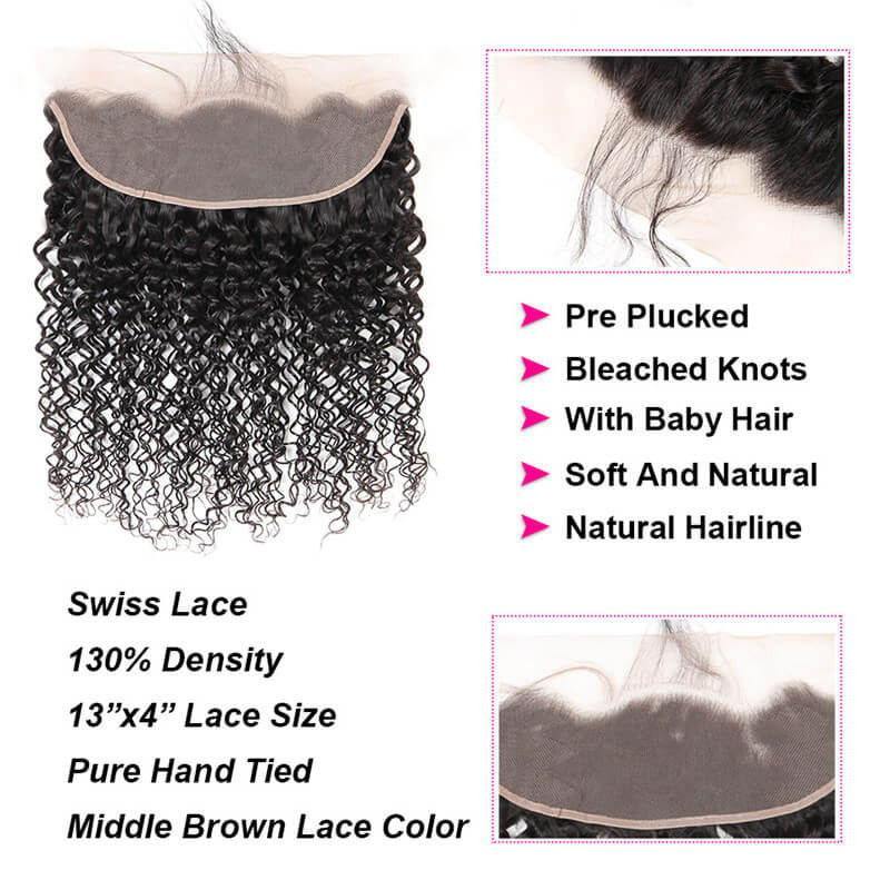 Brazilian 3 Bundles Virgin Hair Curly With 13x4 Lace Closure - amellahair