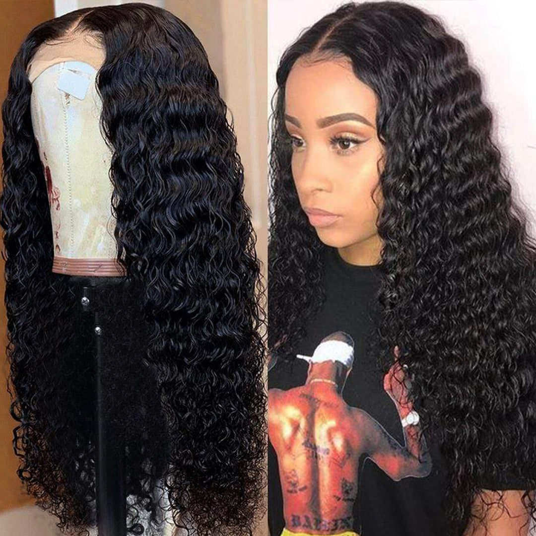 Amella Deep Wave 13x4 Inch Lace Frontal Human Hair Wig Pre Plucked Natural Hair Wigs - amellahair