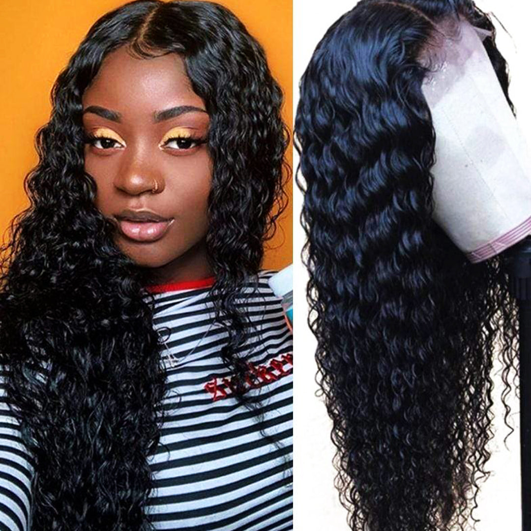 Amella Deep Wave 13x4 Inch Lace Frontal Human Hair Wig Pre Plucked Natural Hair Wigs - amellahair