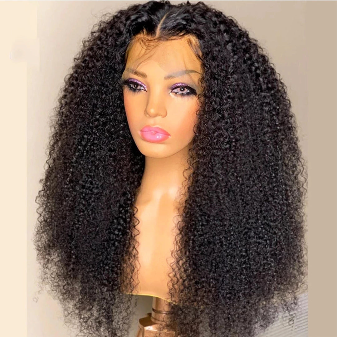 Amella Hair Kinky Curly Lace Frontal Wig 13x4 Inch Lace Wig For Women 180% Density Natural Color-amellahair