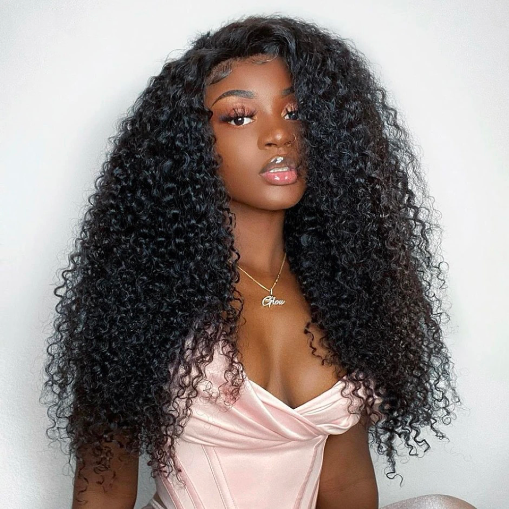 Amella Human Hair Wigs Kinky Curly 4x4 Lace Closure Wig For Women High Density