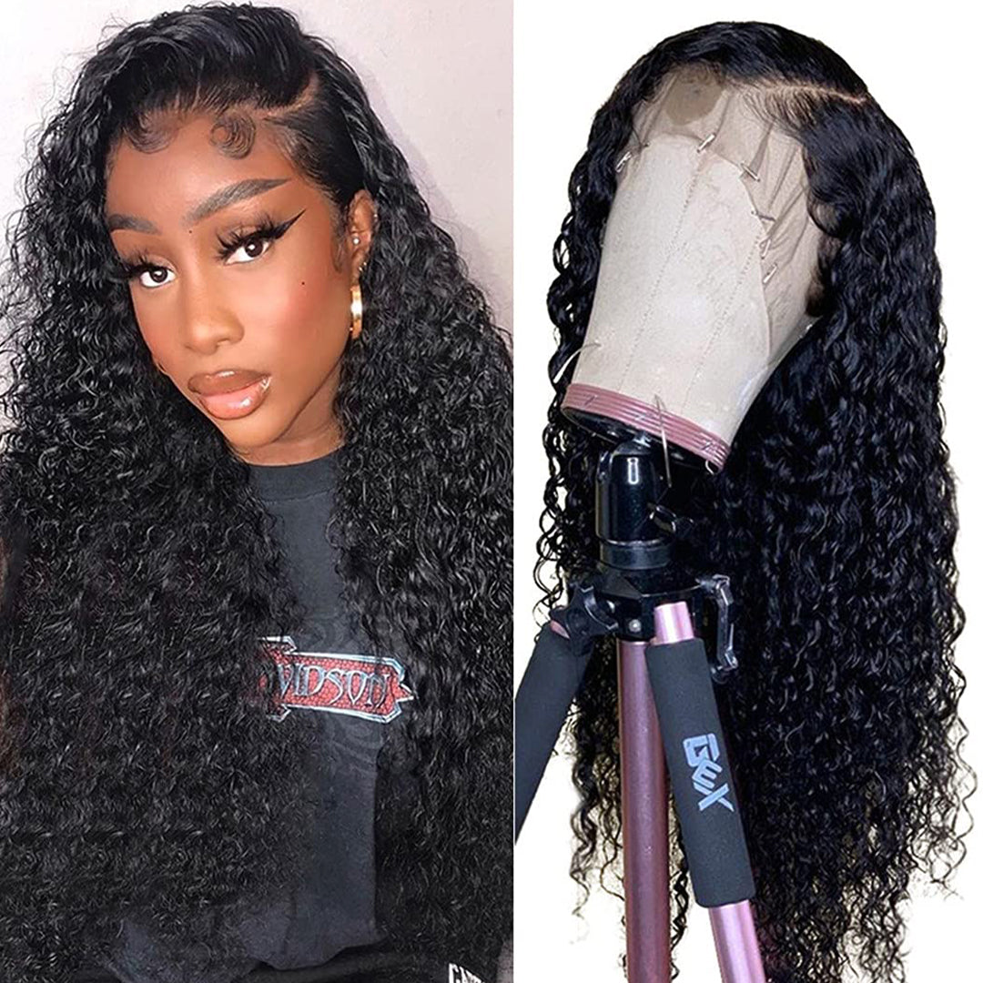 13x6 Curly Human Hair Wig with Baby Hair Invisible Lace Frontal Wigs-amellahair