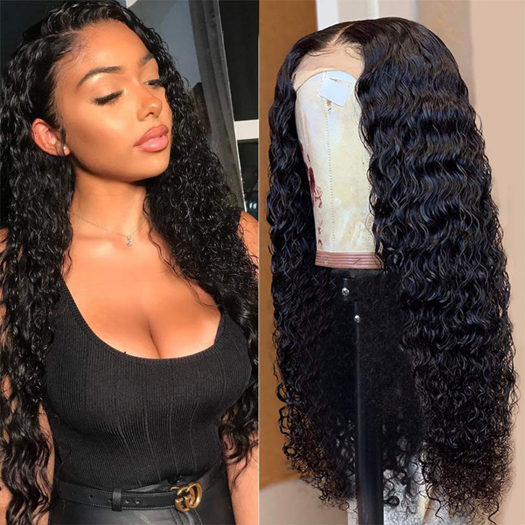 Amella Deep Wave Hair 13x4 Lace Front Wig 24-40 Inch Long Length Human Hair Wig Pre Plucked