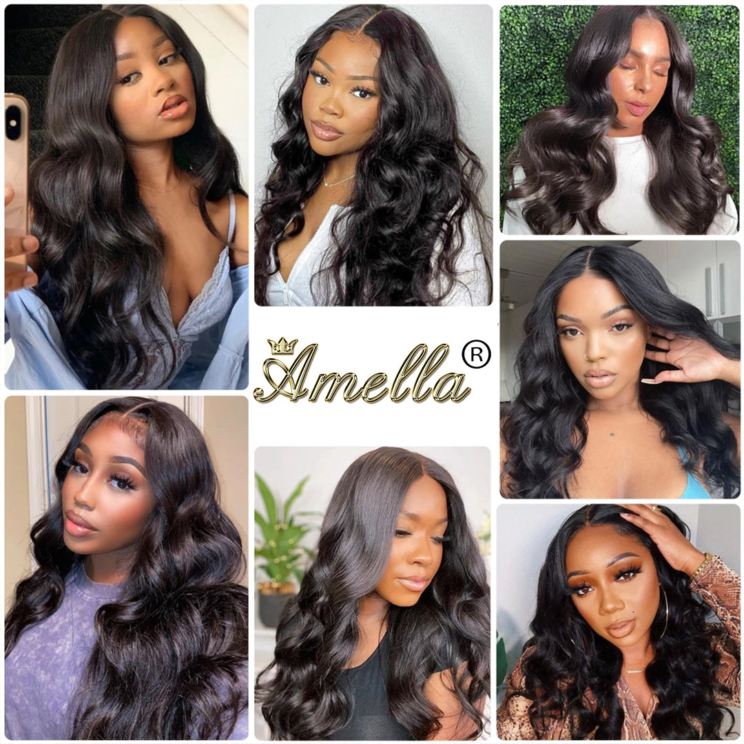 Amella Hair Long Body Wave Human Virgin Hair Lace Front Wig 24-40 Inch Long Wig Pre Plucked With Baby Hair