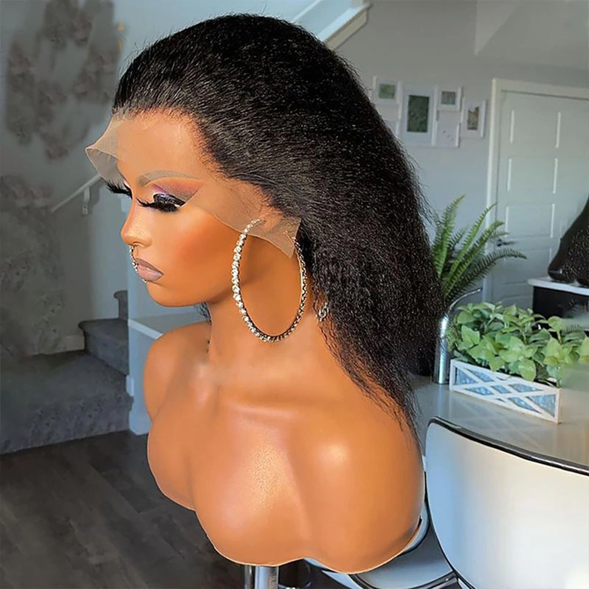 Amella Kinky Straight 13x4 Lace Bob Wig 100% Human Hair Wig 180% Density