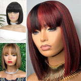 Amella Highlight Mix Color Short Bob Wig Straight Brazilian Human Hair Wig With Bangs