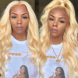 Amella Human Hair Wigs 613 Blonde Body Wave 360 Lace Front Wig Pre Plucked Natural Hairline