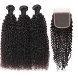 Amella Kinky Curly Hair 3 Bundles 100% Human Hair Virgin with 4x4 Lace Closure