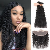 Deep Wave Bundles With 13x4 Lace Frontal Brazilian Virgin Hair - amellahair