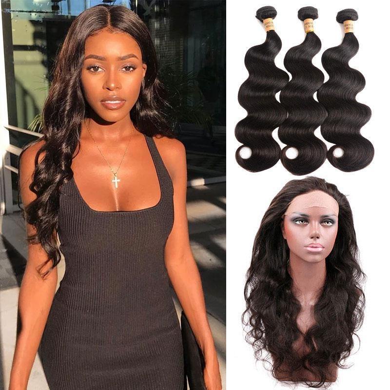 Brazilian Body Hair 3 Bundles With 360 Lace Frontal For Sale - amellahair