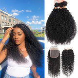 Amella Brazilian Curly 3 Bundles Human Hair Weave With 4x4 Lace Closure