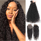 Water Wave 3 Bundles With Closure Brazilian Lace 4x4 Closure With Free Part - amellahair