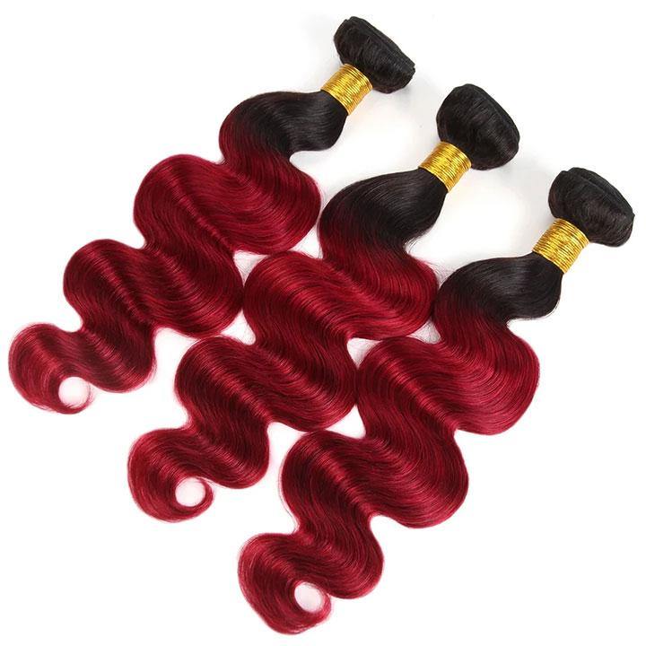 Amella Ombre T1b Burgundy Hair 3 Bbundles Body Wave Virgin Human Hair Amellahair