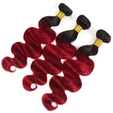 T1B/Burgundy Ombre Brazilian Body Wave Virgin Hair 3 Bbundles Dark Red Colored Human Hair Weave - amellahair