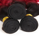 T1B/Burgundy Ombre Brazilian Body Wave Virgin Hair 3 Bbundles Dark Red Colored Human Hair Weave - amellahair