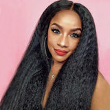 Amella Kinky Straight Hair Wig Brazilian Natural Pre-plucked Lace Closure Wig 100% Human Hair