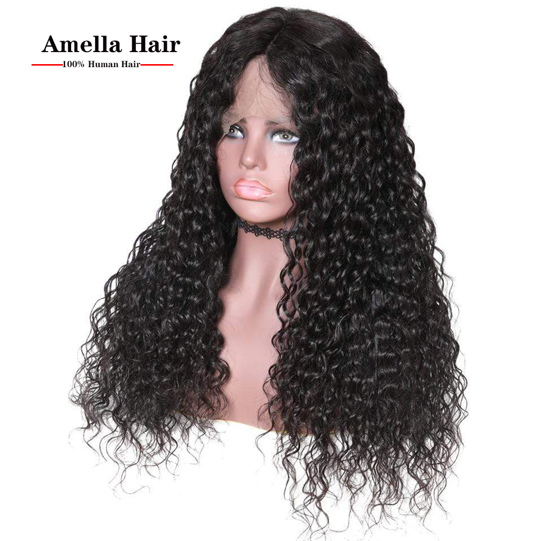 Amella Human Hair Wigs Water Wave 4x4 Lace Closure Wig 180% Density-amellahair