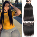 Brazilian 3 Bundles With Lace Frontal Closure Soft Straight Human Hair - amellahair
