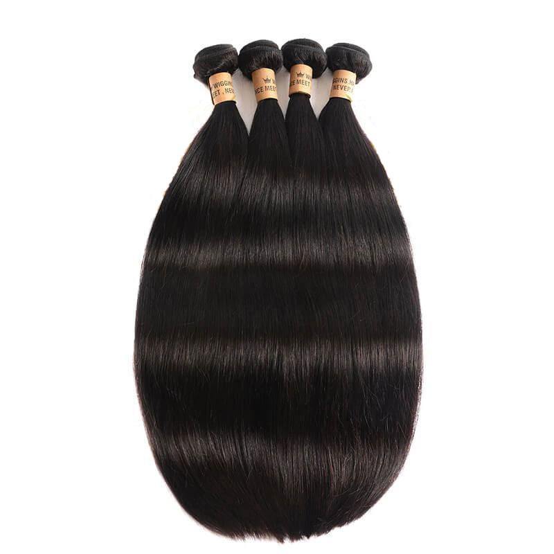 Brazilian Straight 4 Bundles With 4x4 Lace Closure  Hair Sale - amellahair