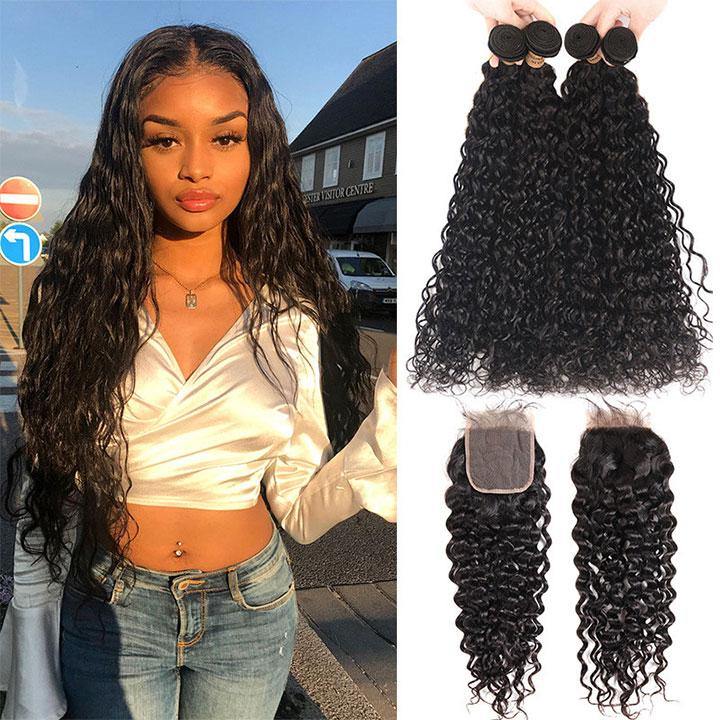 Water Wave 4 Bundles Hair Deals With Closure 2020 Fashion Sale - amellahair