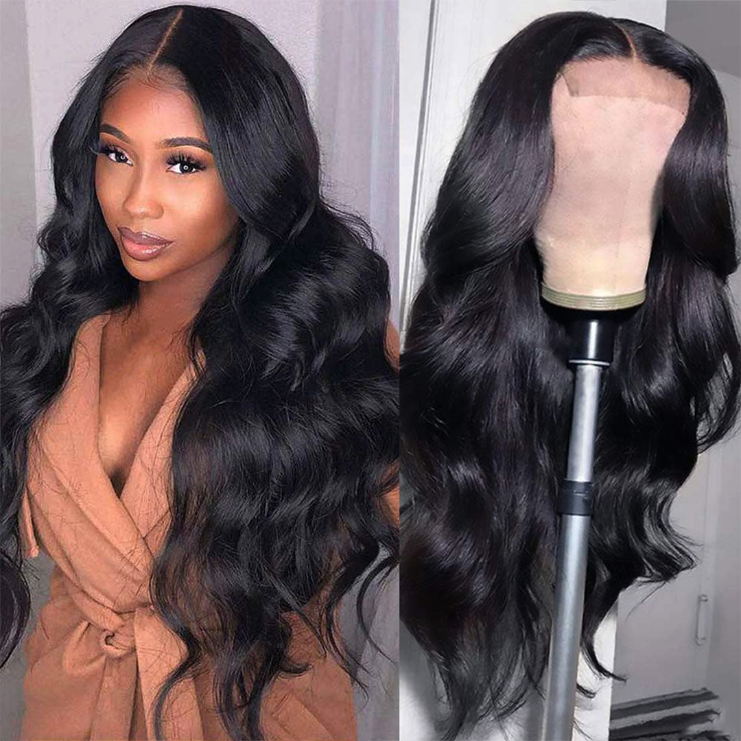 Amella 5X5 Lace Closure Wigs Pre Plucked Affordable Human Hair Body Wave Natural Black Glueless Lace Wigs-amellahair