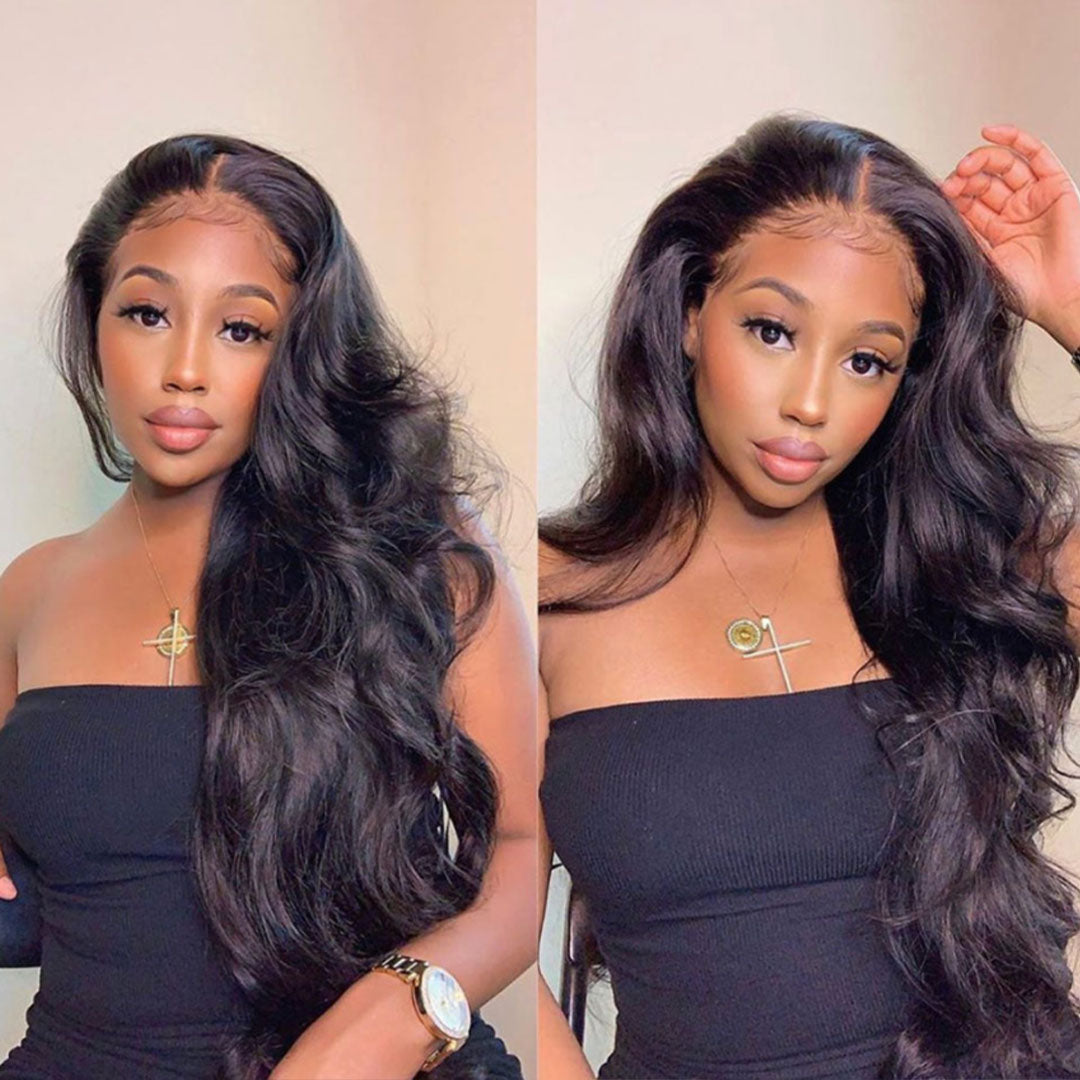 Amella 5X5 Lace Closure Wigs Pre Plucked Affordable Human Hair Body Wave Natural Black Glueless Lace Wigs-amellahair