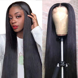 Amella Silk Straight 5X5 Lace Closure Wig Pre Plucked Natural Black Human Hair Wigs for Women