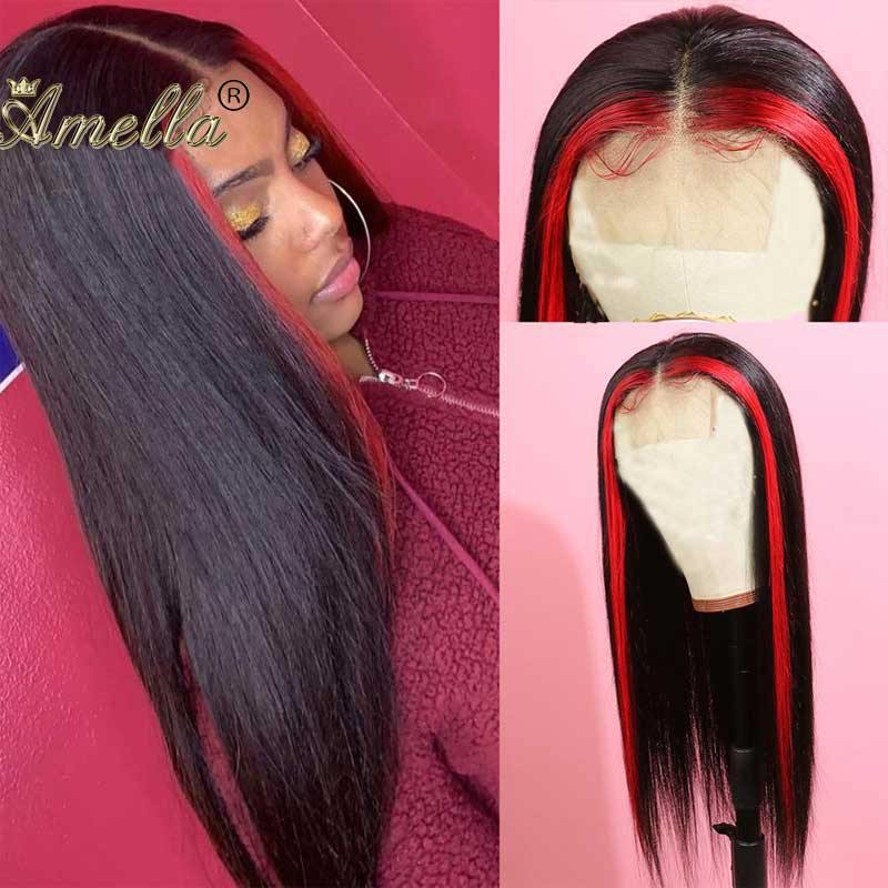 Amella Human Hair Wigs Silk Straight Highlight Color 4x4 Lace Closure Wig Natural Hairline - amellahair