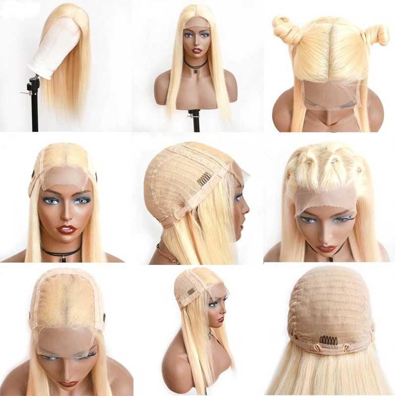 Amella Human Hair Wigs Blonde 613 Straight 4x4 Lace Closure Pre-plucked Wig - amellahair