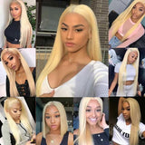 Amella Human Hair Wigs Blonde 613 Straight 4x4 Lace Closure Pre-plucked Wig - amellahair