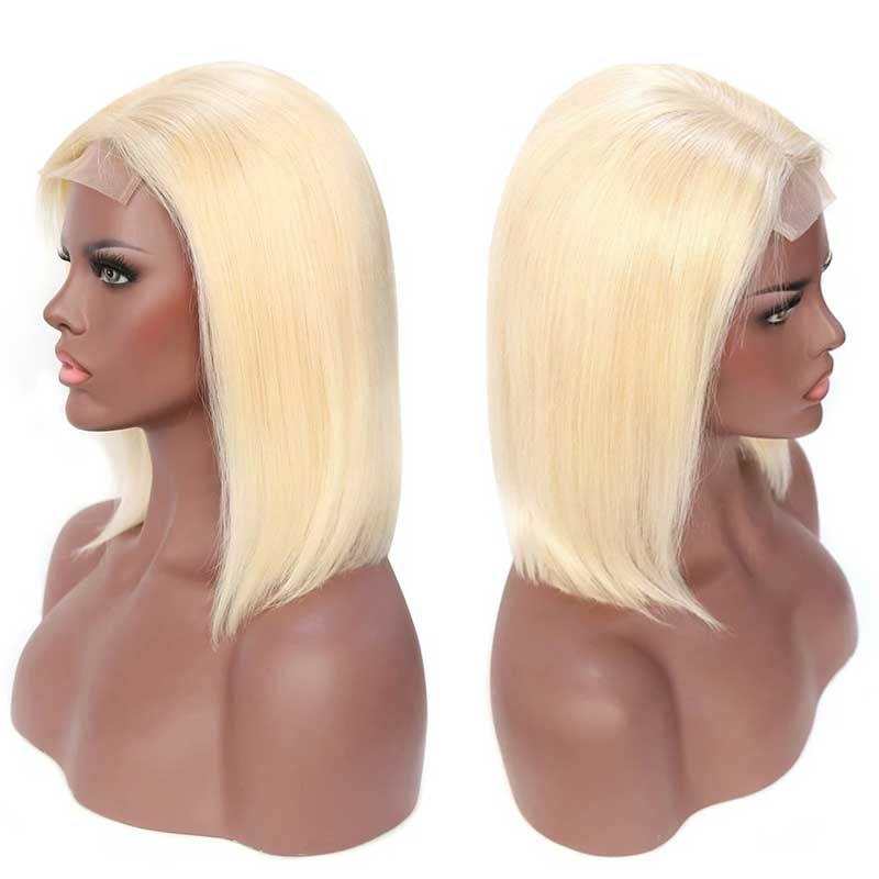 Amella Human Hair Wigs Short Straight Blonde 613 Bob Wig 4x4 Lace Closure Wig - amellahair