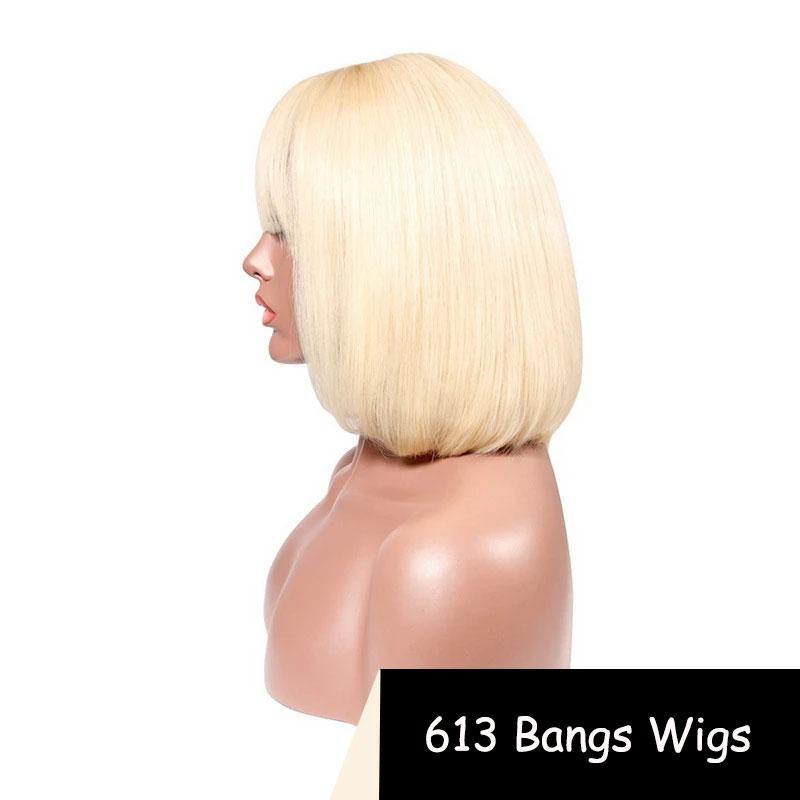 Amella Human Hair Wigs Blonde 613 Color Glueless Breathable Bob Wig With Bangs - amellahair