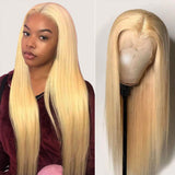 Amella Straight 100% Virgin Human Hair Soft 613 Blonde Lace Frontal Wig Can Be Dyed