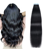 Amella 20pcs 50g Straight Tape In Hair Extensions #1 Jet Black 100% Virgin Hair