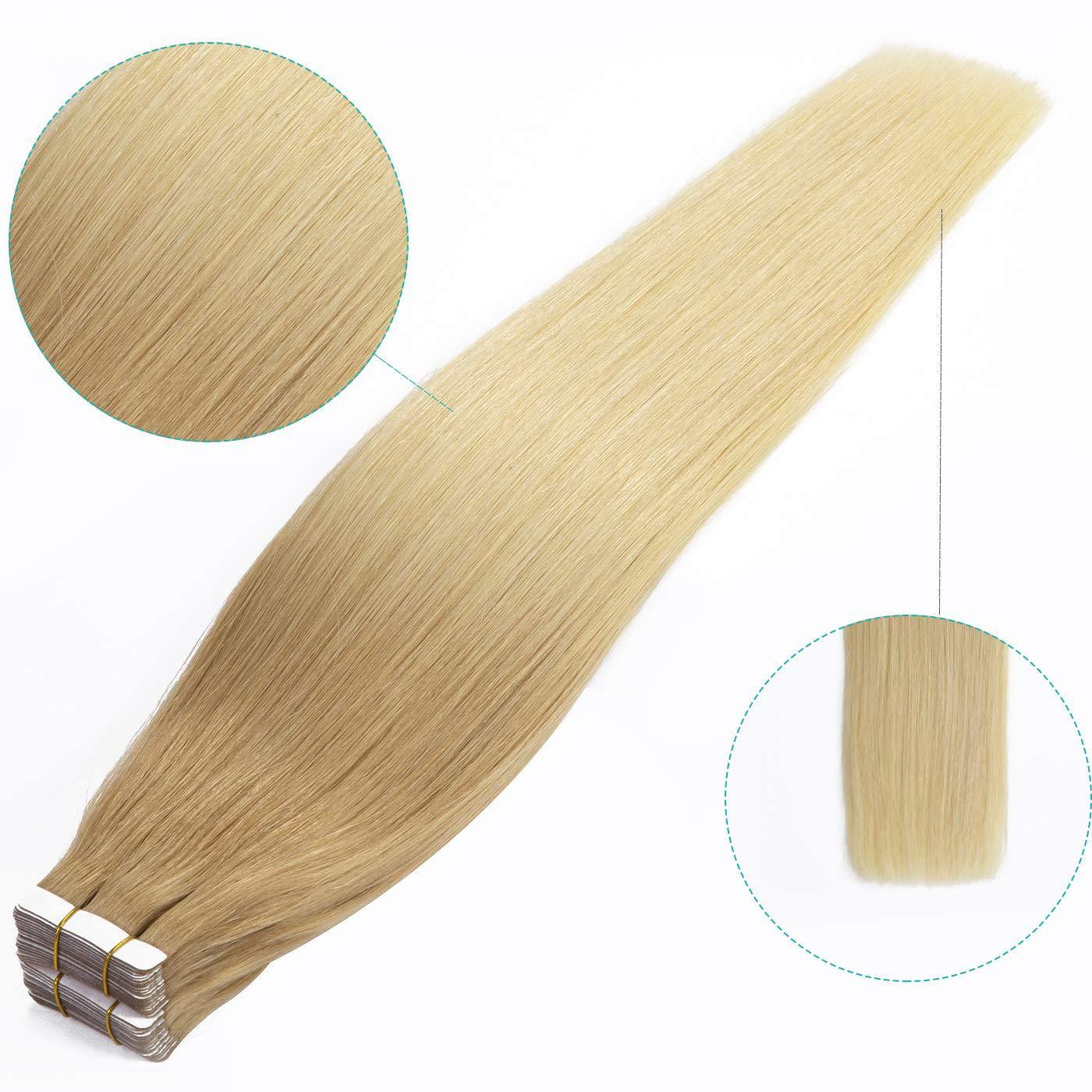 Tape in Hair Extensions Human Hair Golden Brown to Platinum Blonde T#12-60 Tape Natural Straight Hair Extensions 50g - amellahair
