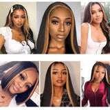 Amella 4x4 Lace Closure Straight Hair Wigs 180% Density Honey Blonde Wig Brown Highlight Wig