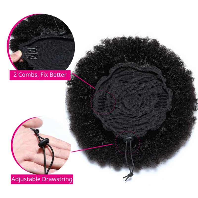 Amella Human Hair Wigs Short Afro Puff Hair Bun Drawstring Ponytail Clip In Hair Extensions - amellahair