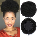 Amella Short Afro Puff Human Hair Wigs Bun Drawstring Ponytail Clip In Hair Extensions